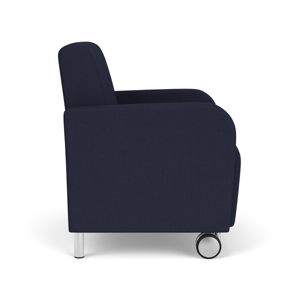 Siena Lounge Reception Wide Guest Chair W/ Front Casters, Brushed Steel Back Legs, OH Navy Uph